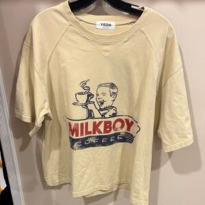 Milkboy Coffee Graphic Tee - Cream with Red & Navy Print XL by Yeon Korean Co